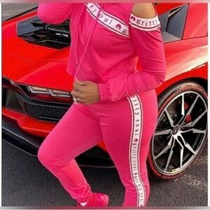 GRITTY SOUL Pretty In Pink Open Shoulder Tracksuit